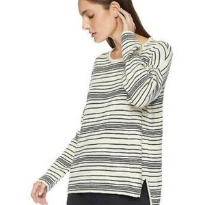 Eileen Fisher Organic Cotton Sweater PS Black/White Stripe Hi-Lo Hem Oversized